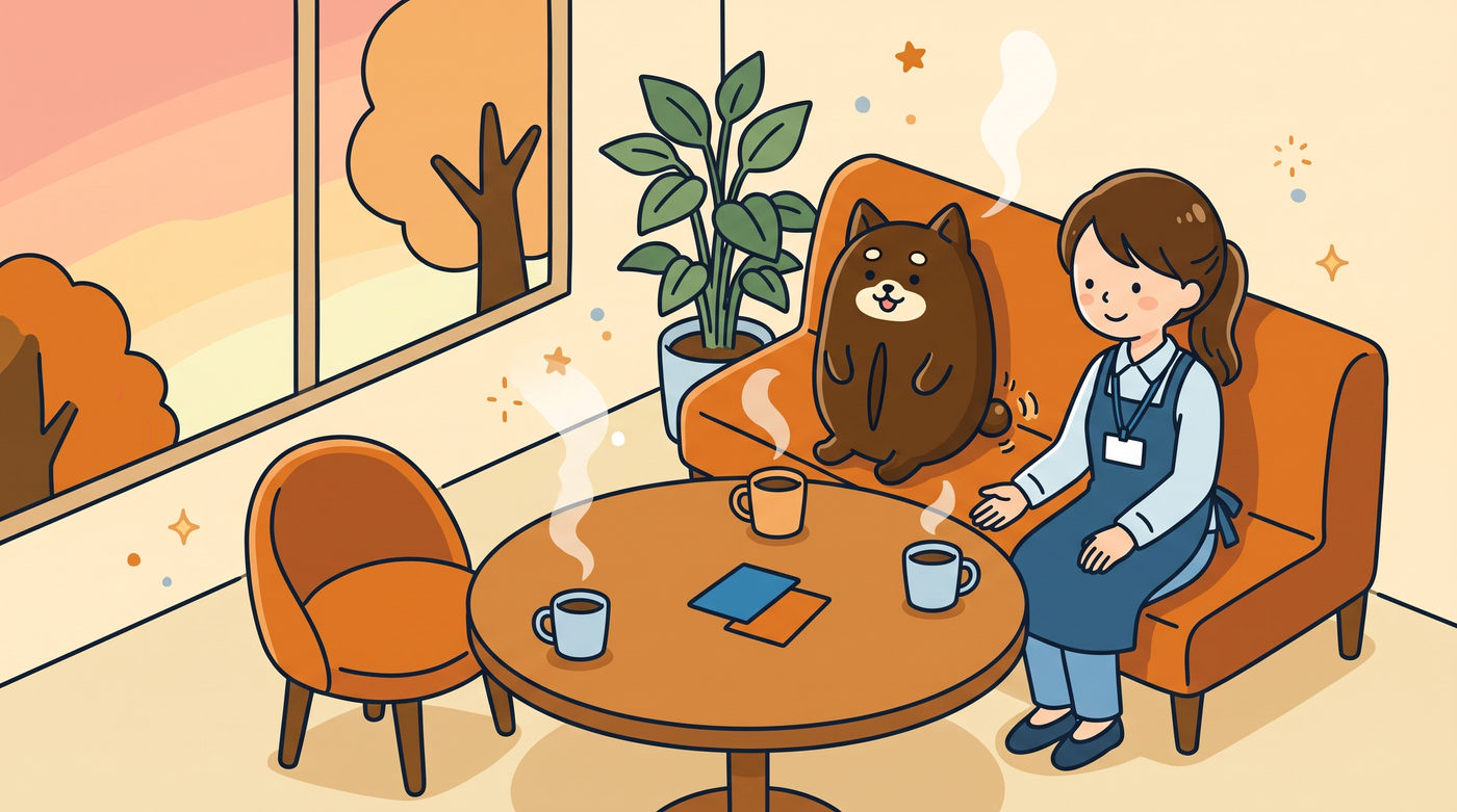 空いた席にコーヒーを用意して、対話FIKAに招くイメージ